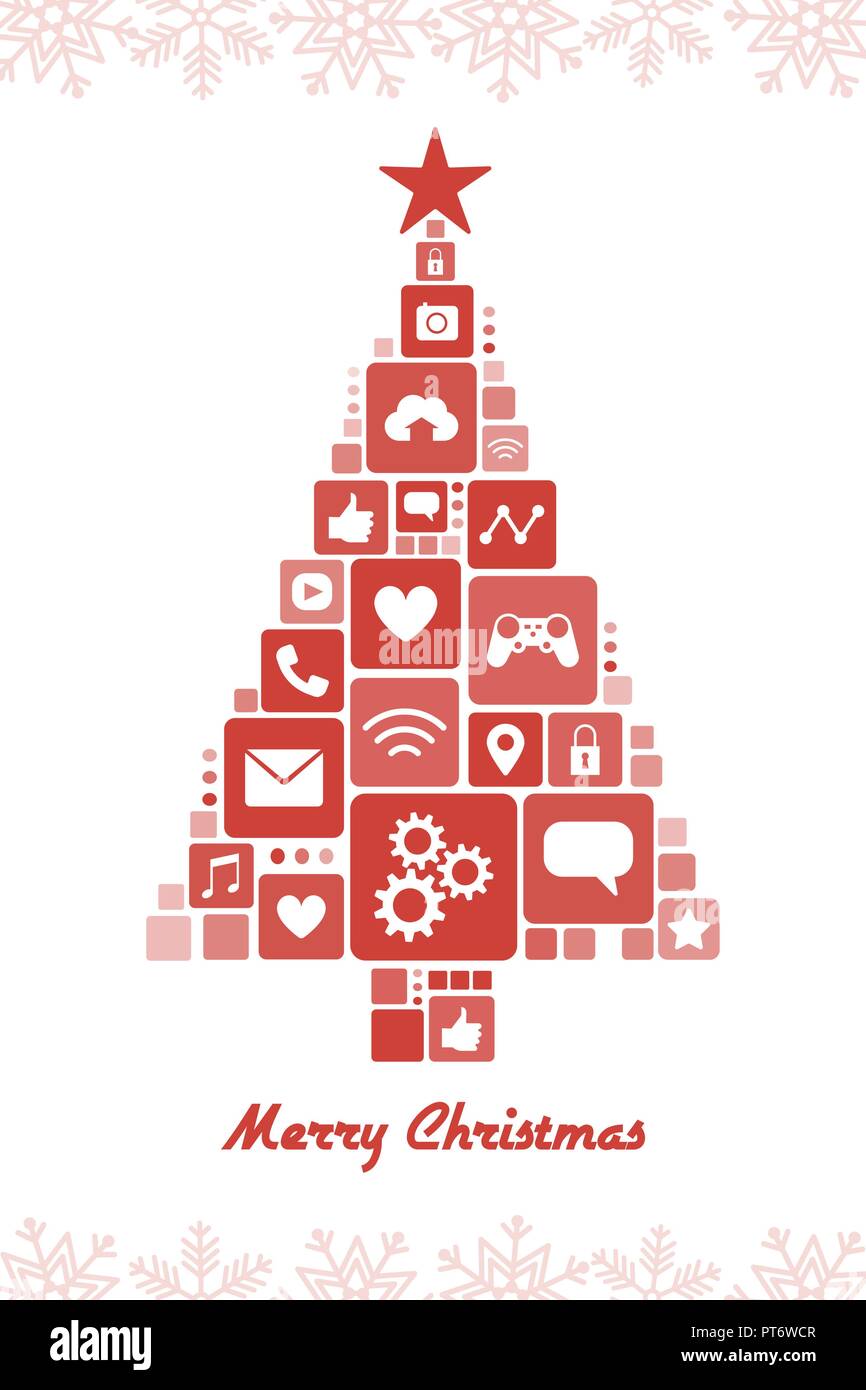 Christmas tree composed of app icons: internet, technology and celebration concept Stock Vector
