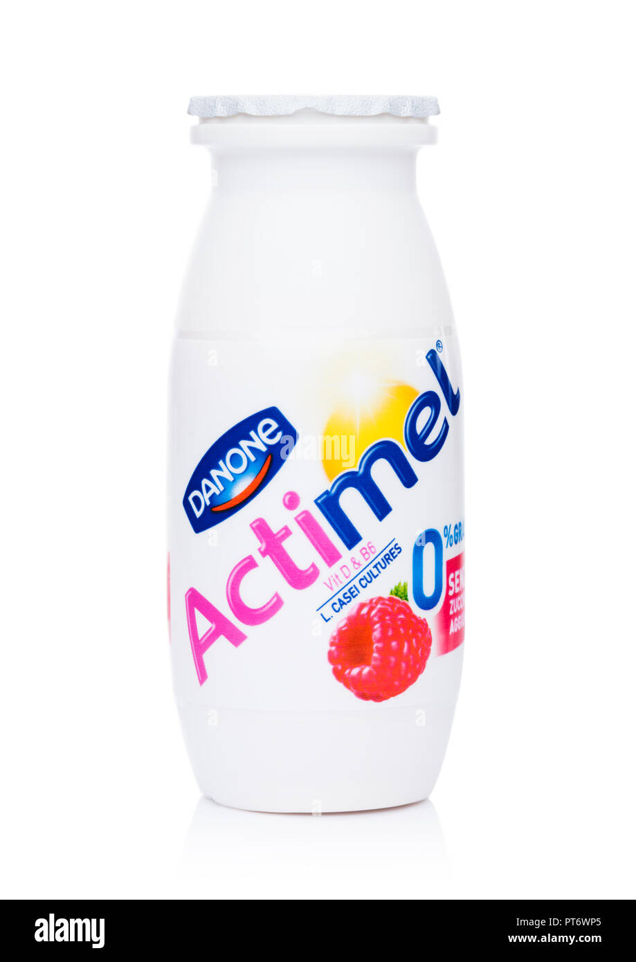 LONDON, UK OCTOBER 05, 2018 Plastic bottle of Actimel probiotic