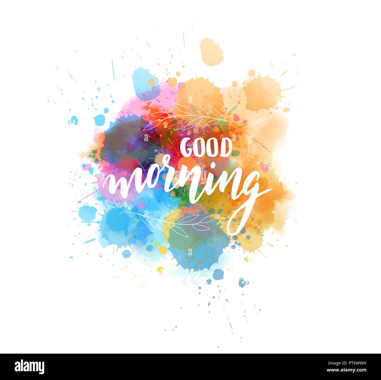 Good morning hand lettering phrase on watercolor imitation color ...