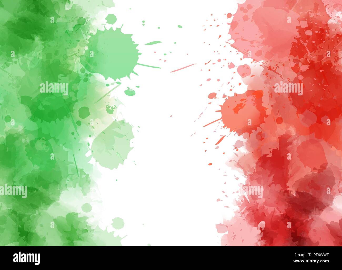 Abstract watercolor paint splashes in Italy flag colors. Template for national holiday or celebration background. Stock Vector
