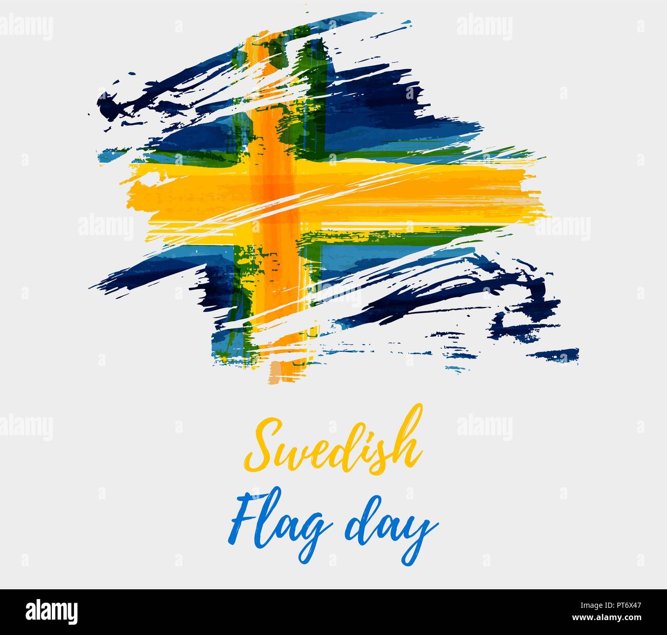 Holiday background with grunge watercolor imitation flag of Sweden. Sweden national day, 6 June. Flag day. Template for poster, banner, flyer, invitat Stock Vector