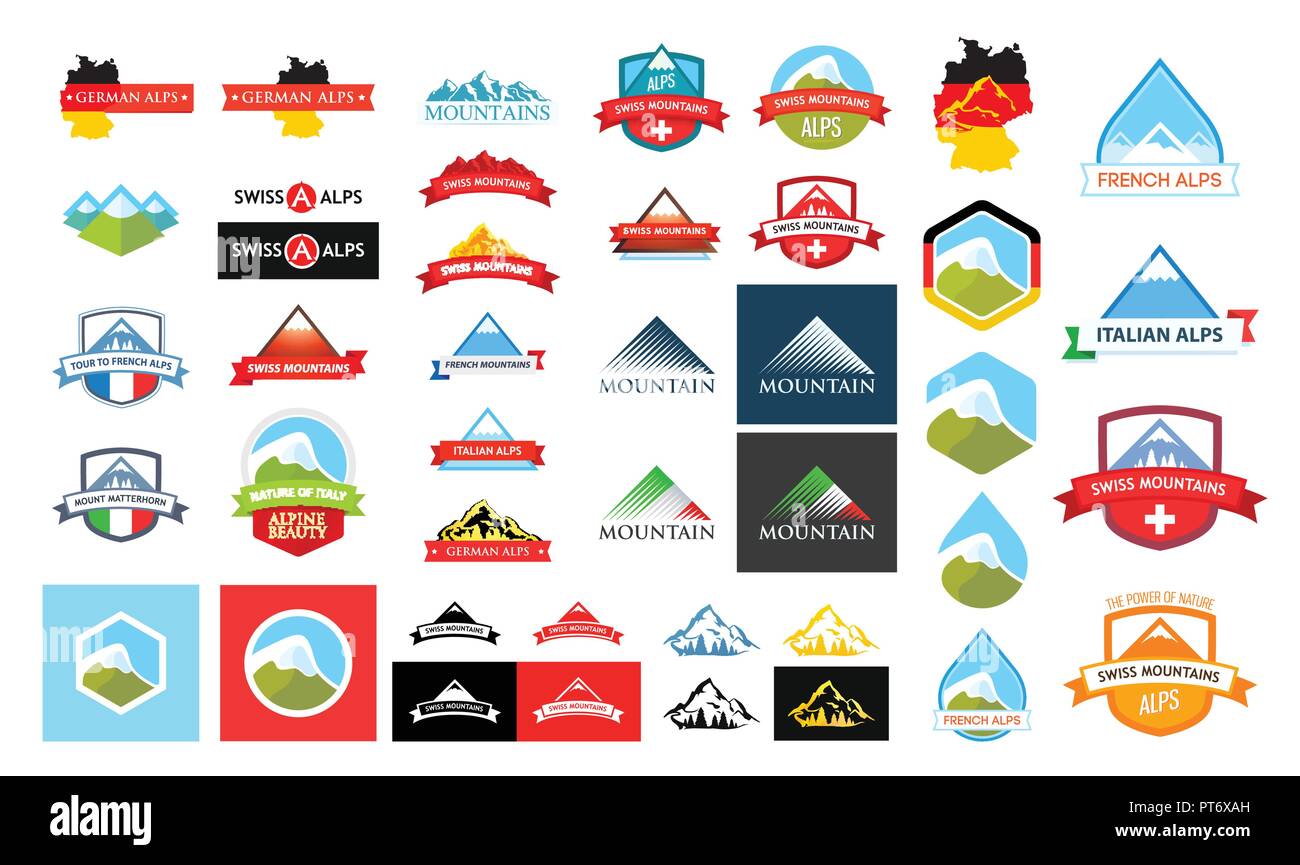 Logotypes with Alpine Mountains Stock Vector