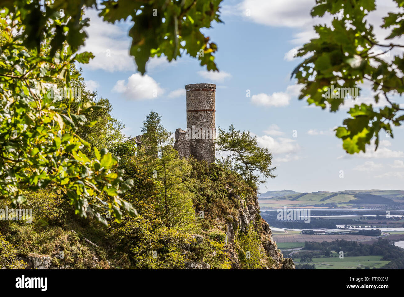 The ruins of Kinnoull Hill  Tower overlooking the River tay and the city of Perth, Scotland, UK Stock Photo