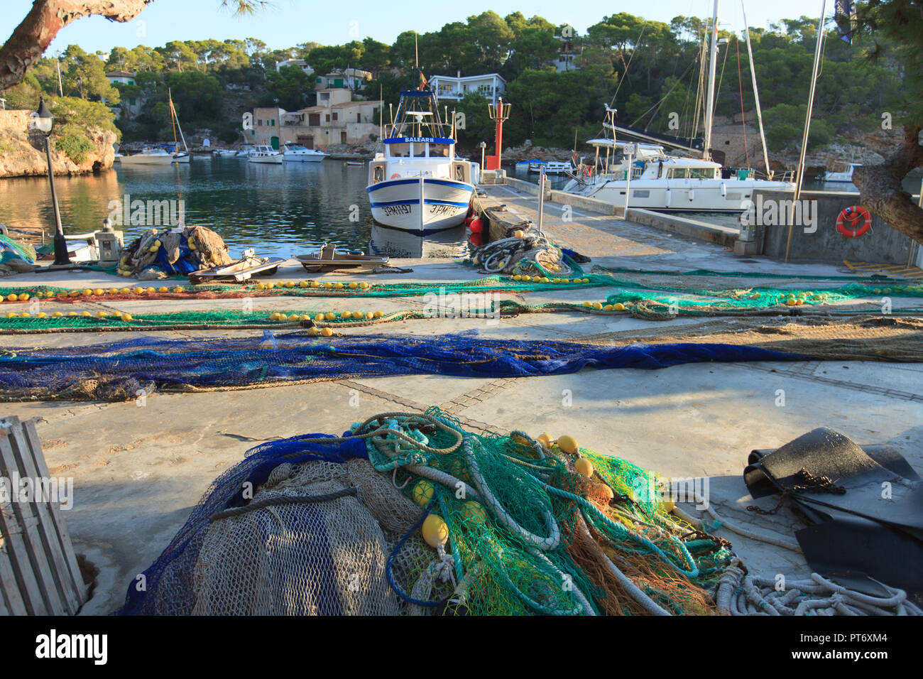 Early in the morning in the port of Cala Figuera, Santanyi, Europe, Spain, Mallorca, Cala Figuera, Santanyi, Balearic Islands, Spain, Mediterranean Se Stock Photo