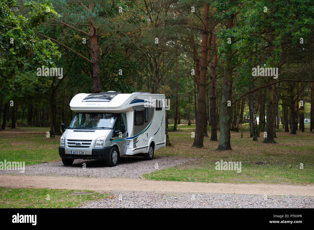 On holiday with a hired Motorhome at Sandringham campsite, Norfolk, UK. Stock Photo