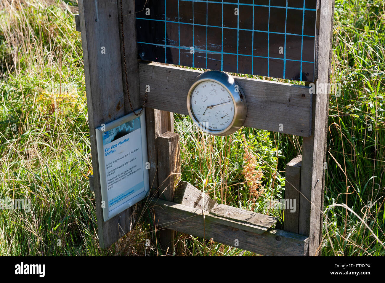 Weather centre at RSPB Nature Reserve, Titchwell Marsh, Norfolk, UK. Stock Photo