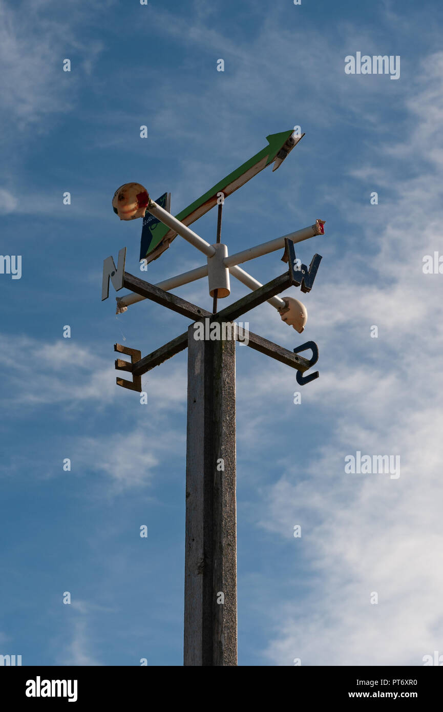 Wind vane (Anemometer)  as part of weather centre at RSPB Nature Reserve, Titchwell Marsh, Norfolk, UK. Stock Photo