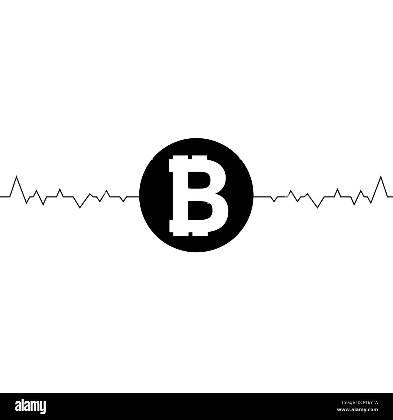 Vector fluctuation of bitcoin one line drawing, minimalism art. Fluctuation in the exchange rate of the bitcoin illustration. Stock Vector
