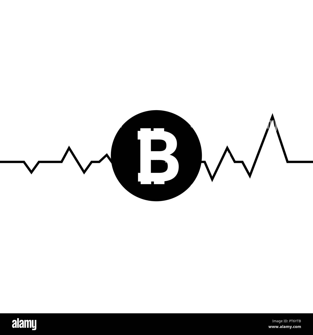 Vector fluctuation of bitcoin one line drawing, minimalism art. Fluctuation in the exchange rate of the bitcoin illustration. Stock Vector