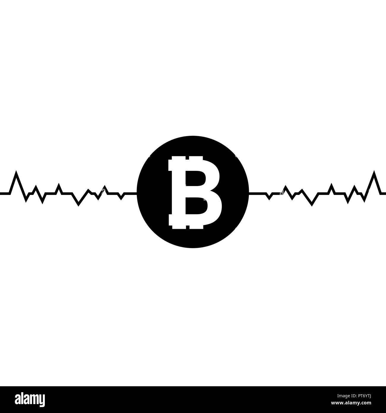 Vector fluctuation of bitcoin one line drawing, minimalism art. Fluctuation in the exchange rate of the bitcoin illustration. Stock Vector