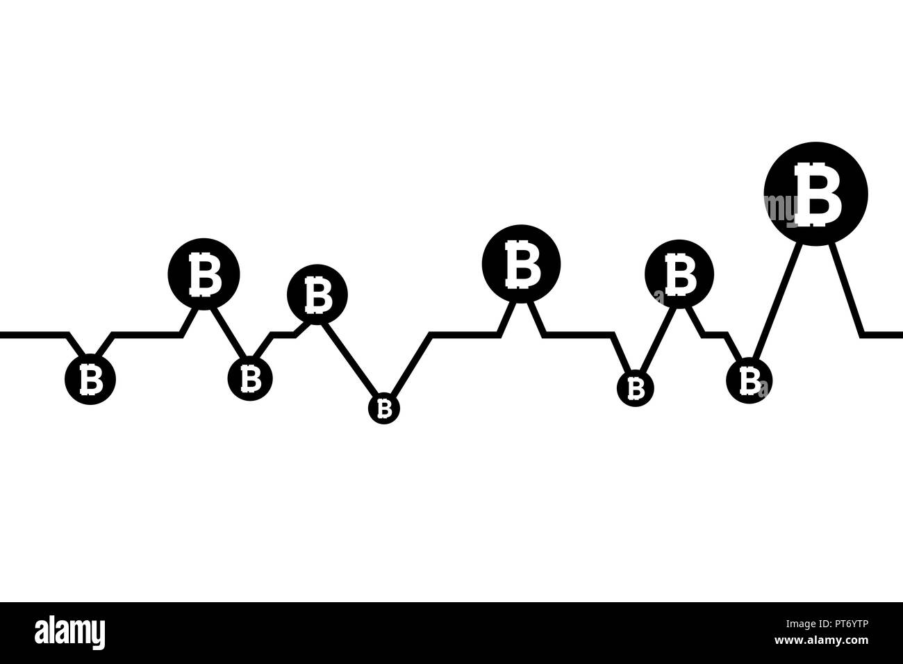 Vector fluctuation of bitcoin one line drawing, minimalism art. Fluctuation in the exchange rate of the bitcoin illustration Stock Vector