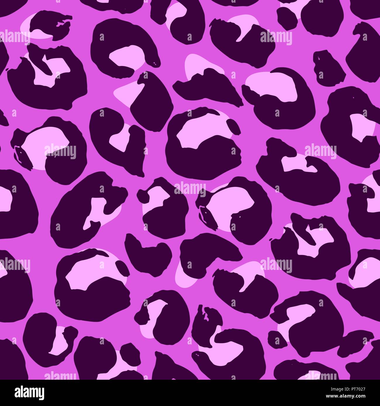 Vector illustration leopard print seamless pattern. Violet hand drawn background. Stock Vector