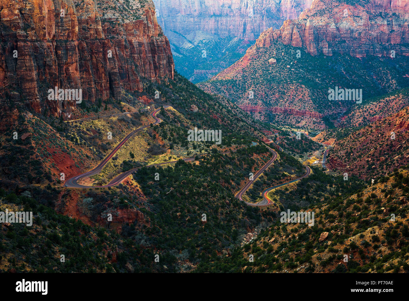 Road through the Zion National Park in Utah Stock Photo