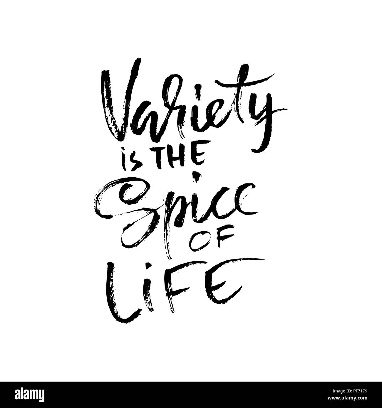 Variety is the spice of life. Hand drawn dry brush lettering. Ink