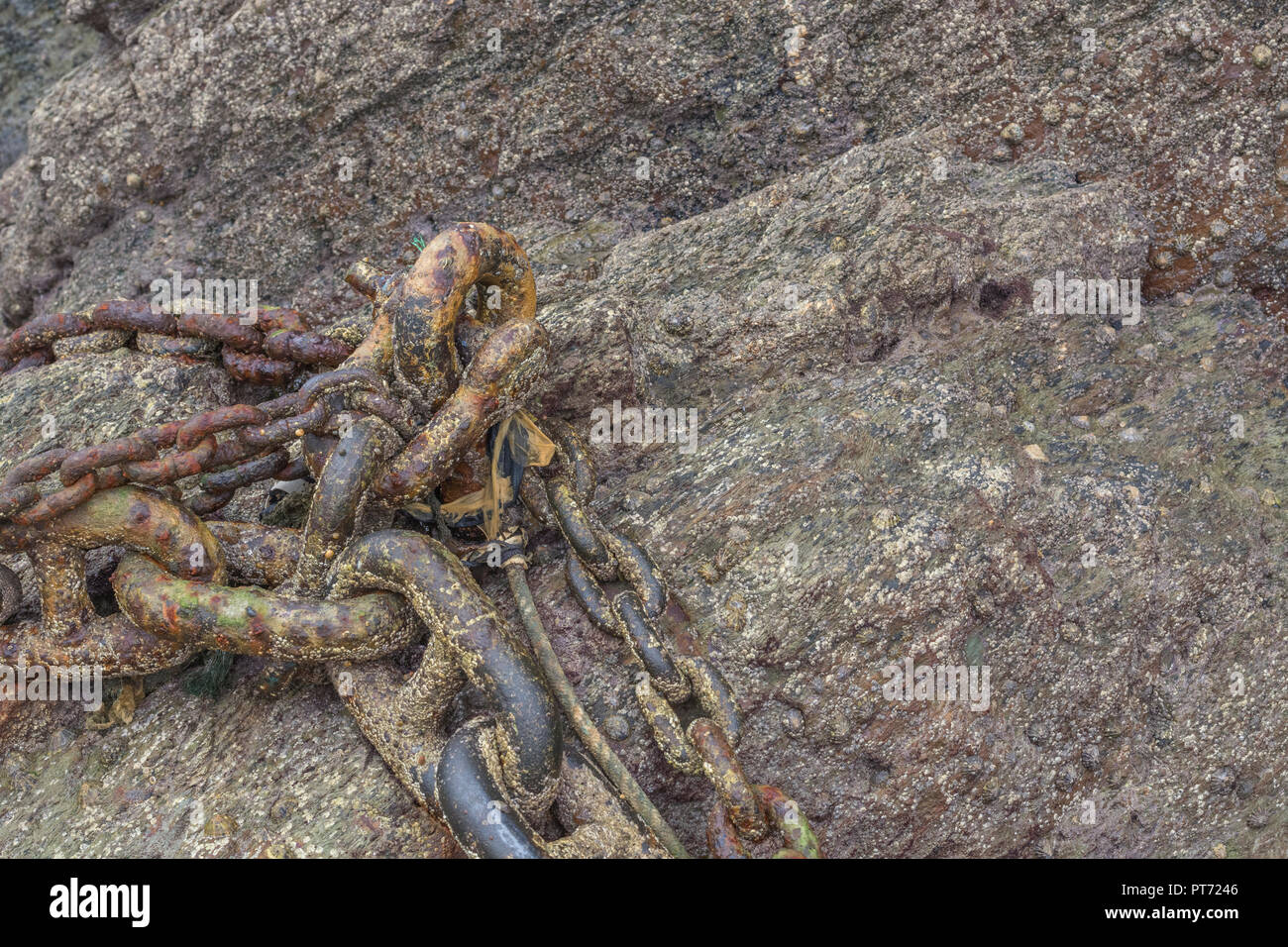 Old and rusty mooring chains. Metaphor strong links, strongest link, forge links, close ties. Stock Photo