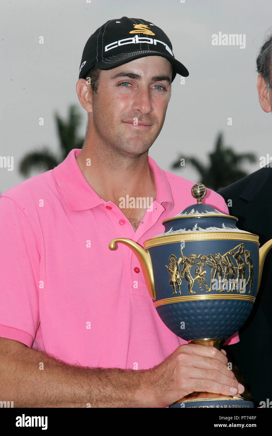 Geoff Ogilvy from Australia celebrates winning the World Golf Championships - CA Championship at Doral Resort and Spa in Doral, Florida on March 24, 2008. Stock Photo
