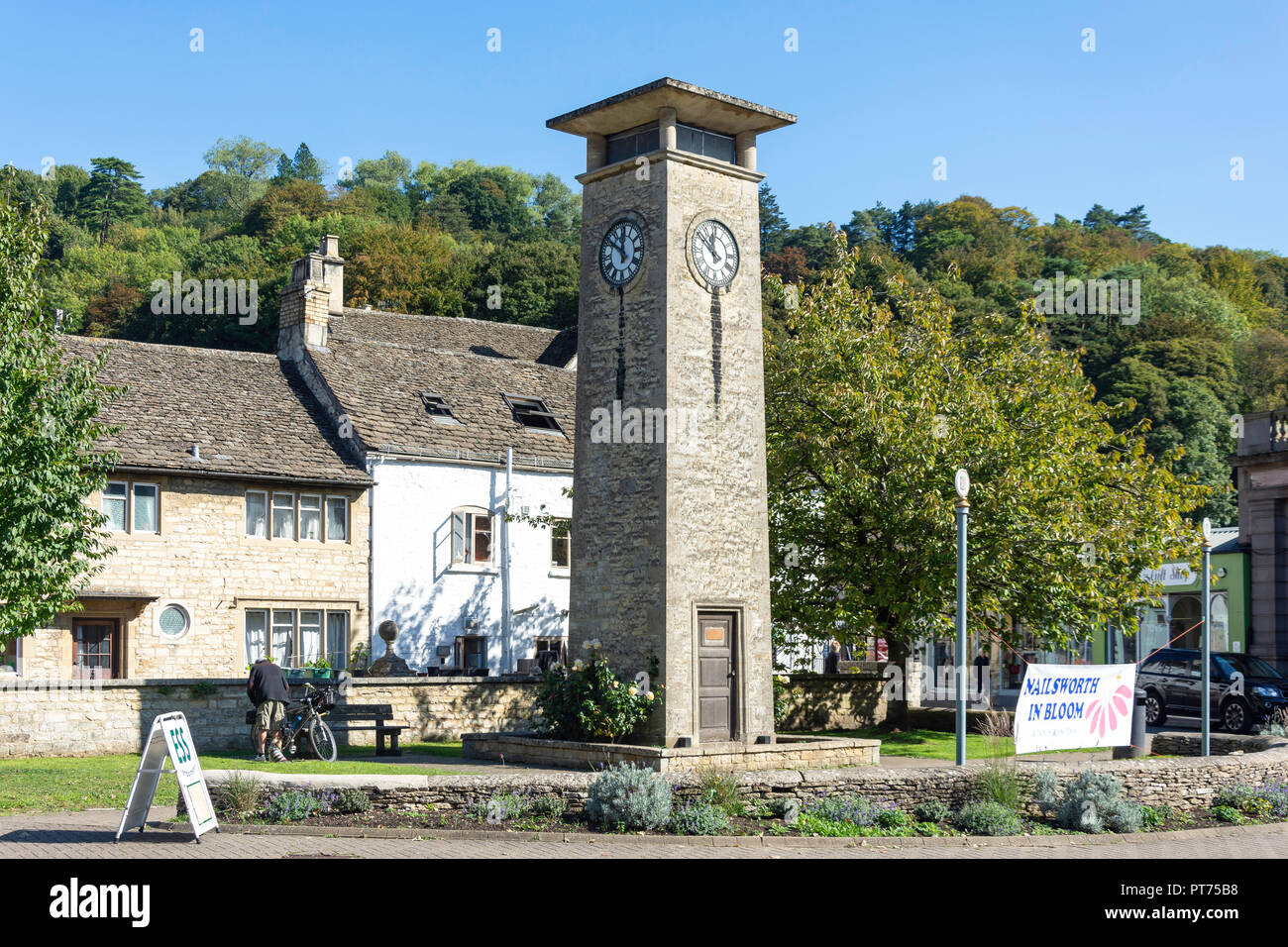 Nailsworth War Memorial Clock Tower, George Street, Nailsworth, Gloucestershire, England, United Kingdom Stock Photo