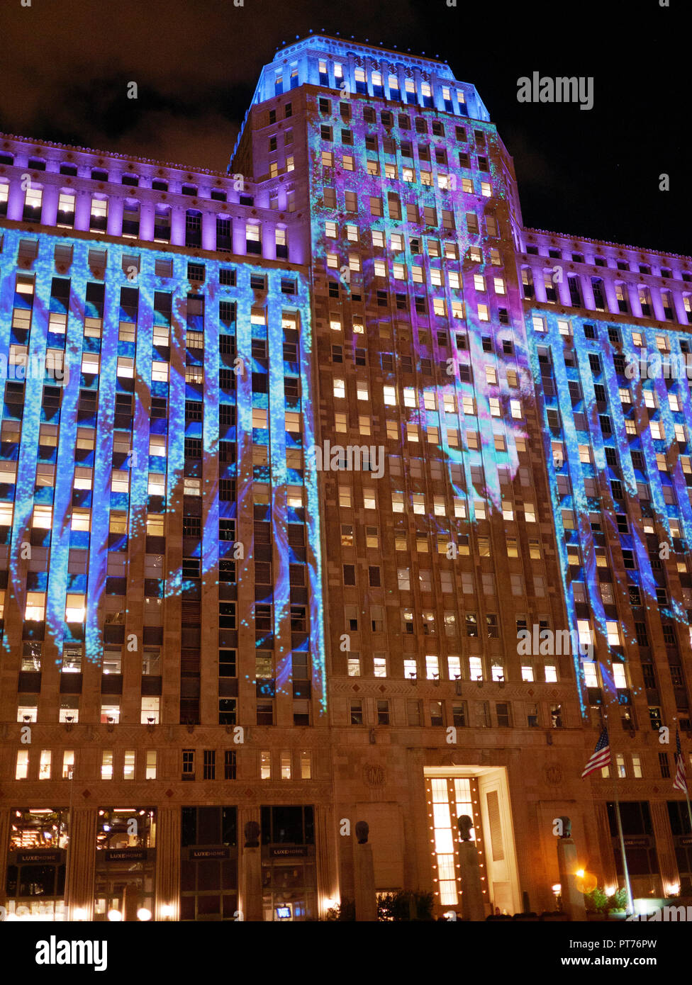 Art on the Mart. Digital projectiion art on the facade of the