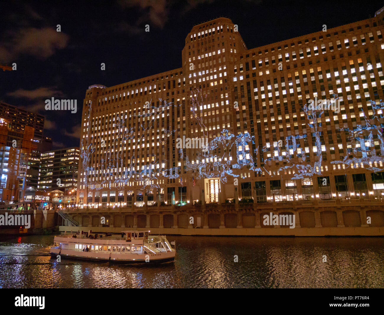 Art on the Mart. Digital projectiion art on the facade of the