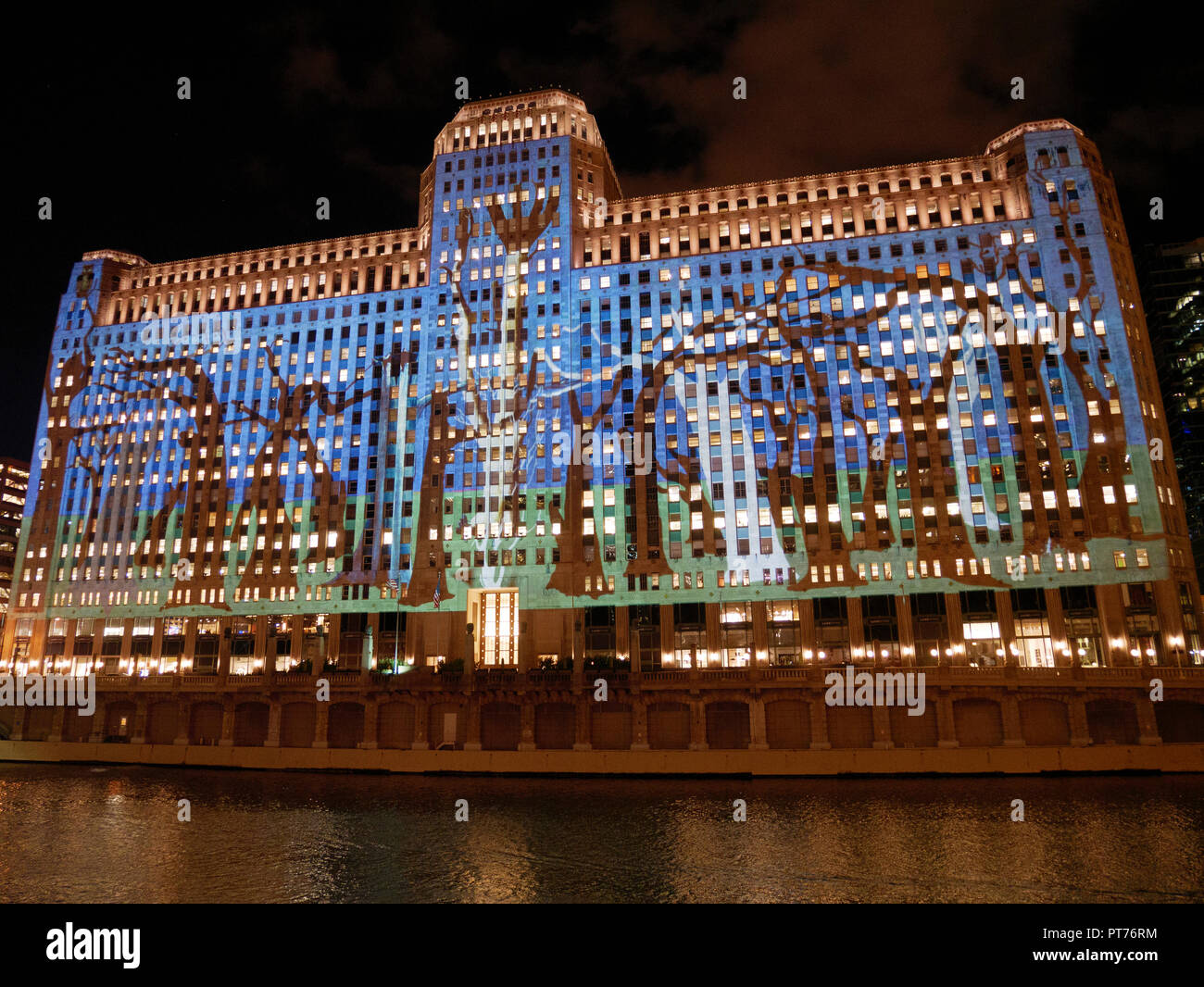 Art on the Mart. Digital projectiion art on the facade of the