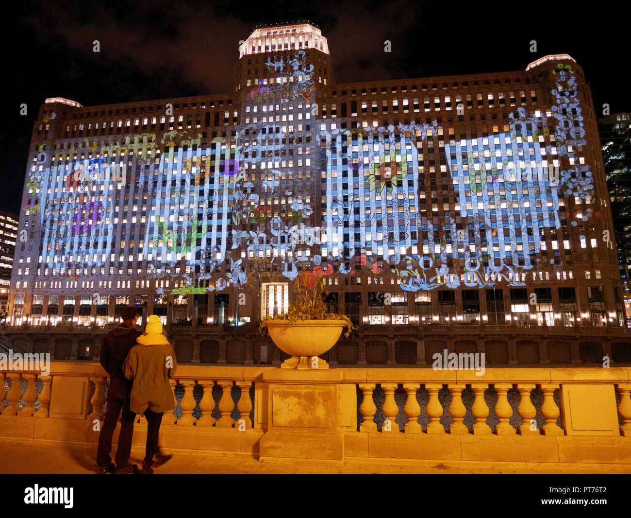 Art on the Mart. Digital projectiion art on the facade of the
