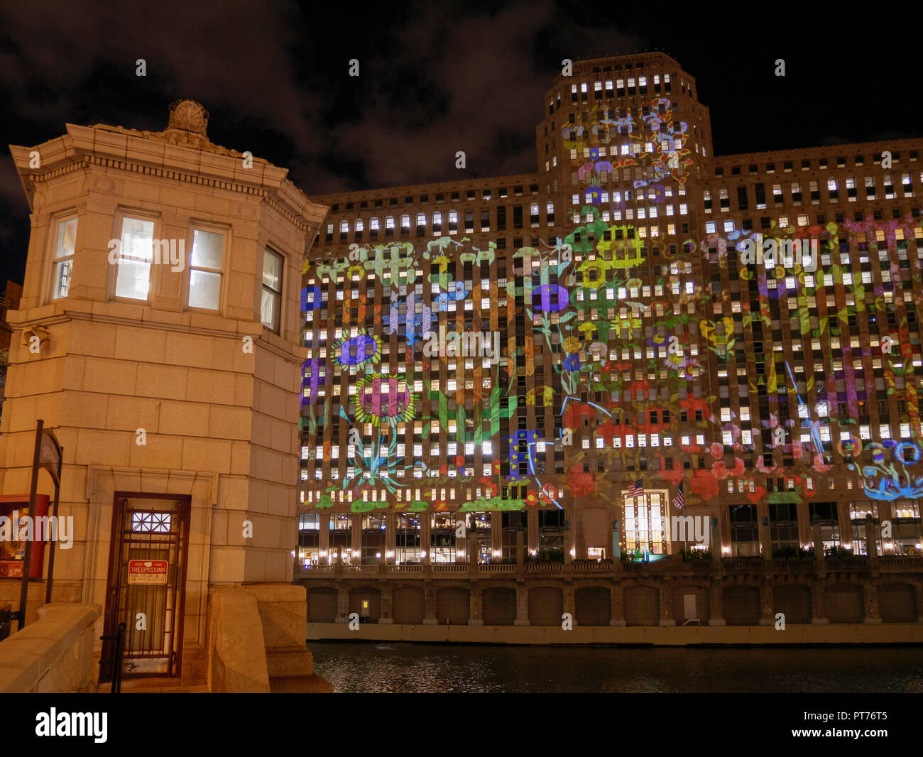 Art on the Mart. Digital projectiion art on the facade of the