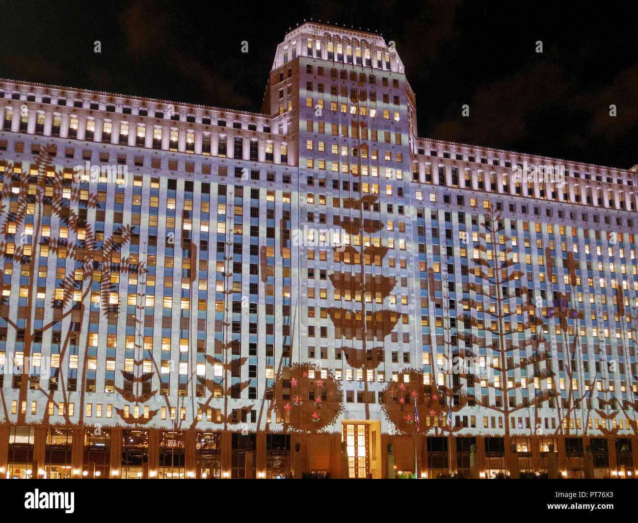 Art on the Mart. Digital projectiion art on the facade of the