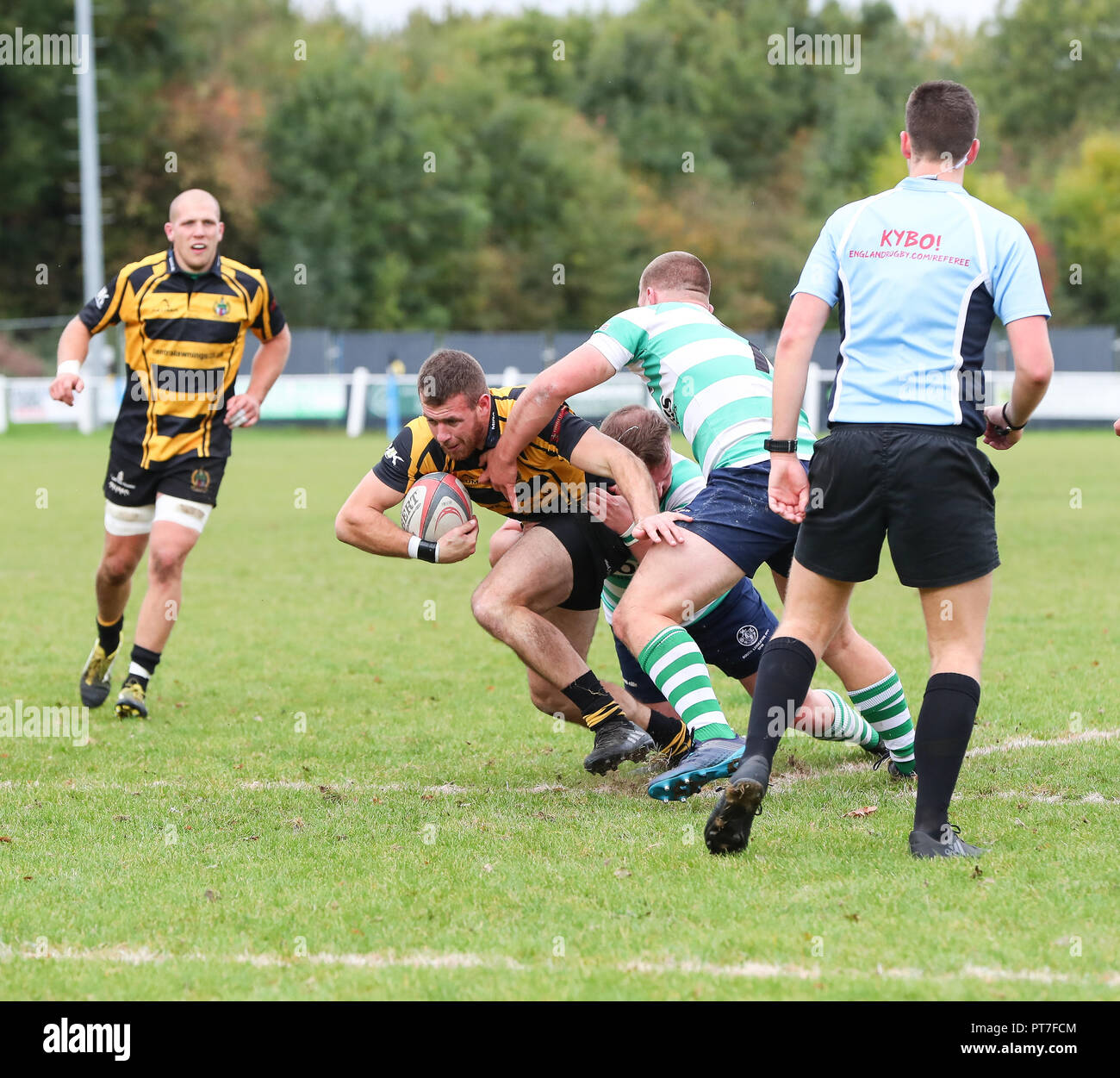Leicester, England. Rugby Union, Hinckley rfc v South Leicester rfc.   Man of the Match Mitch Lamb scores after 26 minutes for Hinckley during the RFU National League 2 North (NL2N) game played at the Leicester  Road Stadium.  © Phil Hutchinson / Alamy Live News Stock Photo
