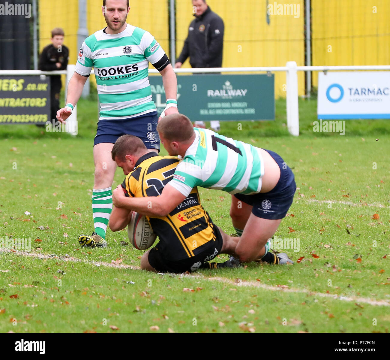 Leicester, England. Rugby Union, Hinckley rfc v South Leicester rfc.   Man of the Match Mitch Lamb scores after 37 minutes for Hinckley during the RFU National League 2 North (NL2N) game played at the Leicester  Road Stadium.  © Phil Hutchinson / Alamy Live News Stock Photo