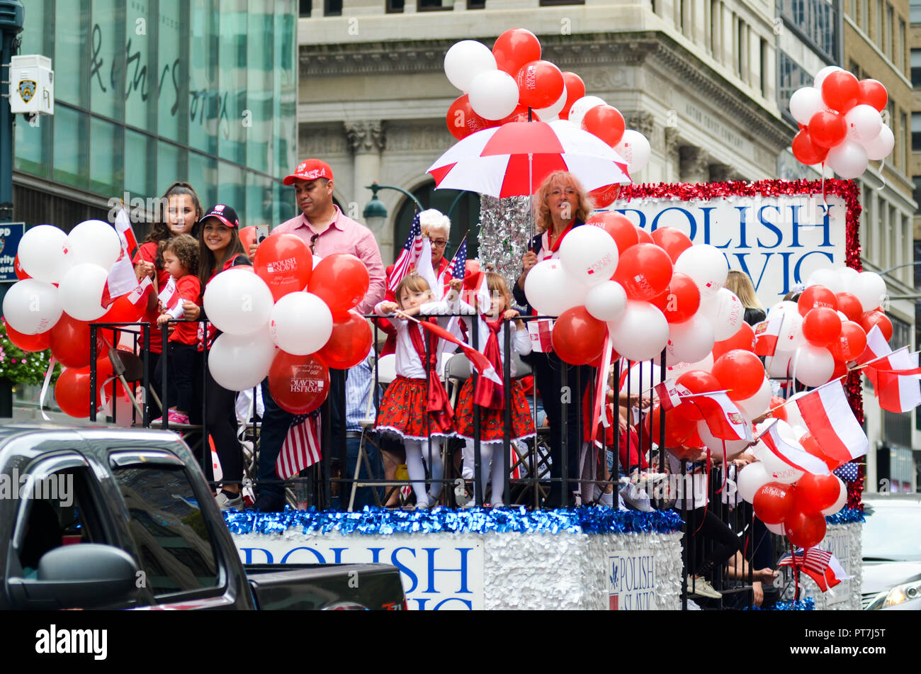 New York, USA. 7th Oct 2018. October 7, 2018; New York City: Thousands of Polish-American participated on the 81th Annual Pulaski day Parade on Fifth Avenue in New York City. Credit: Ryan Rahman/Alamy Live News Stock Photo