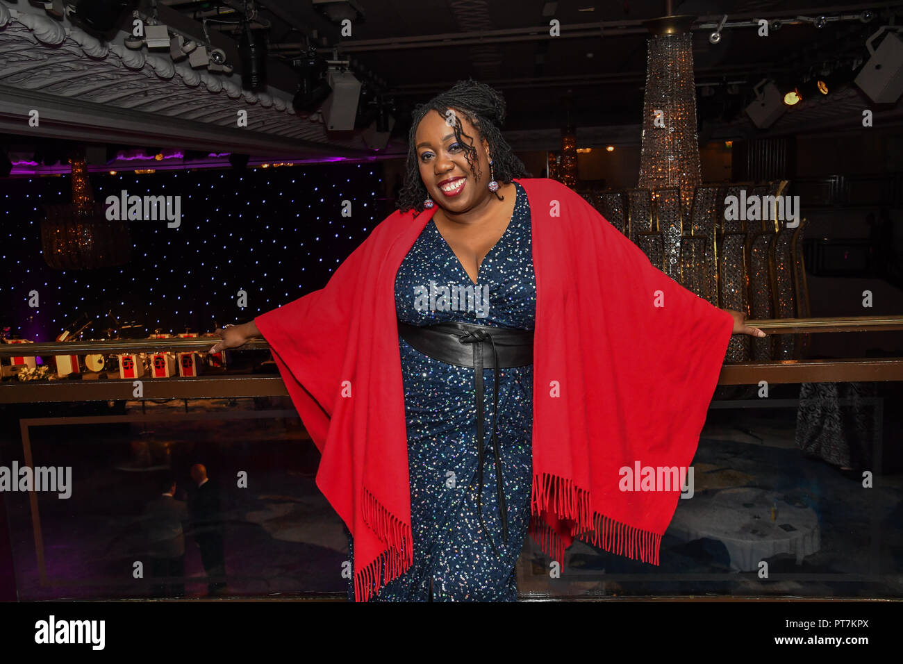 London, UK. 7th Oct 2018. Chizzy Akudolu attend judging young professional dancers, with ticket proceeds raising money for Children in Need for the Paul Killick - Killick Royale Championships 2018 at The Grosvenor House Hotel, London, UK. 7 October 2018. Credit: Picture Capital/Alamy Live News Stock Photo