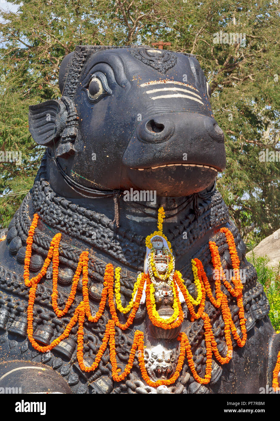 NANDI THE BULL INDIA HINDU GOD PORTRAIT WITH GARLANDS OF FLOWERS ...