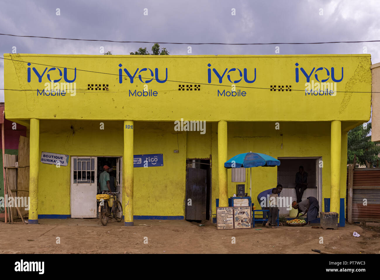 MASAKA,RWANDA - OCTOBER 21,2017: The small,old village is in the Kigali area.In the center are many small shops in old,colorful buildings. Stock Photo