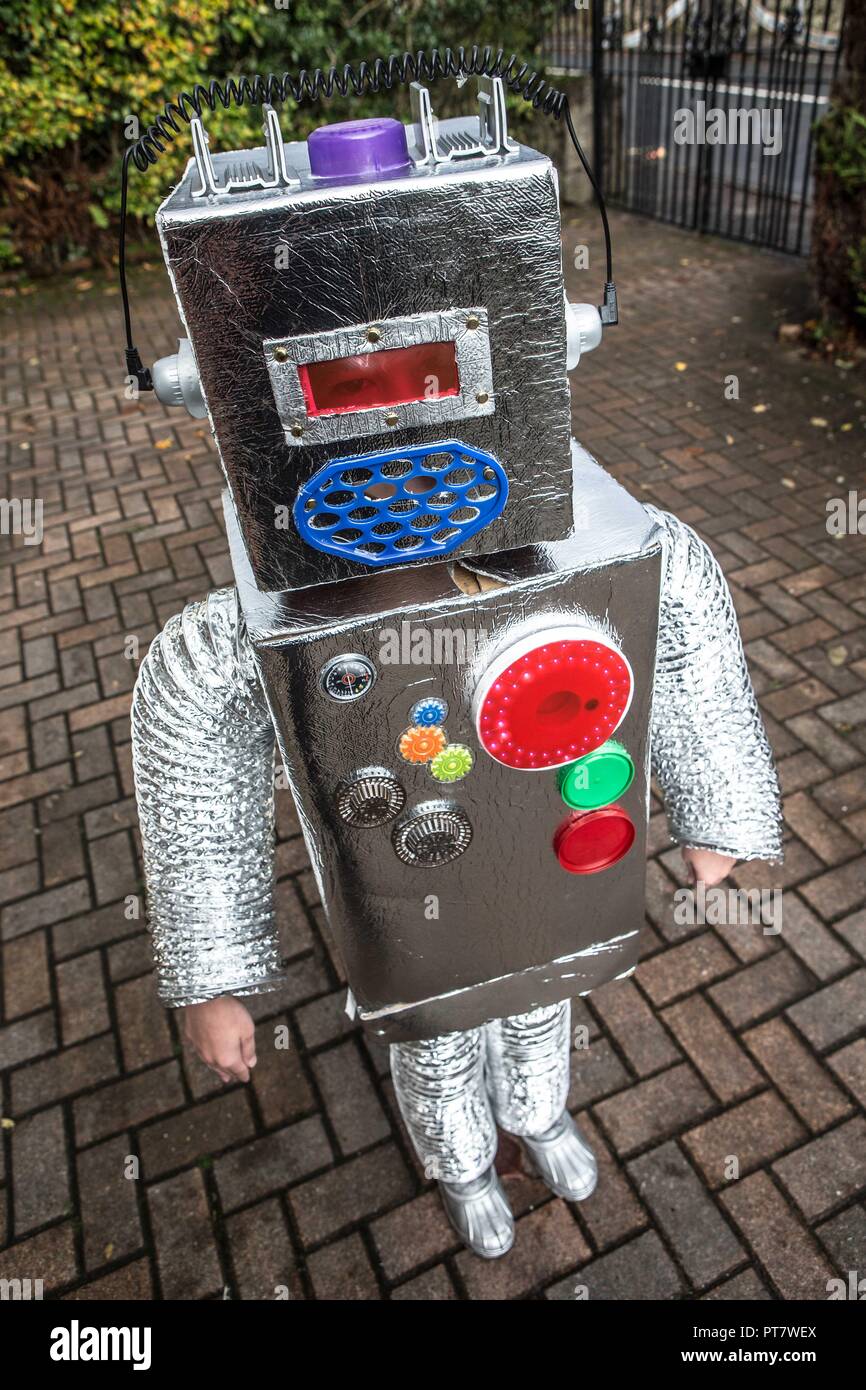 Young boy wearing home made Halloween Costume Stock Photo