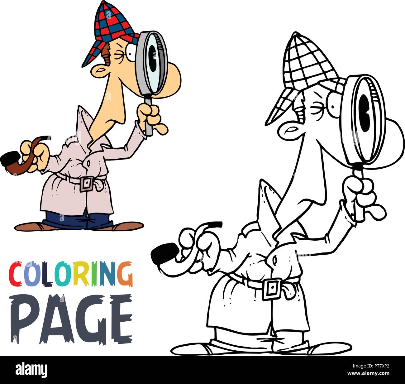 detective man cartoon coloring page Stock Vector