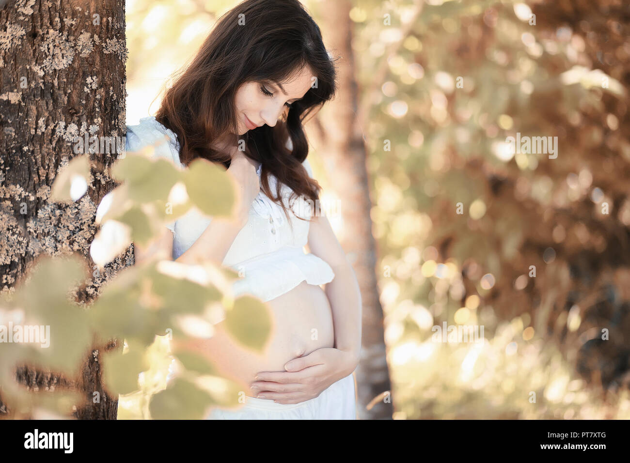 Pregnant woman in nature for a walk in the autumn Stock Photo - Alamy