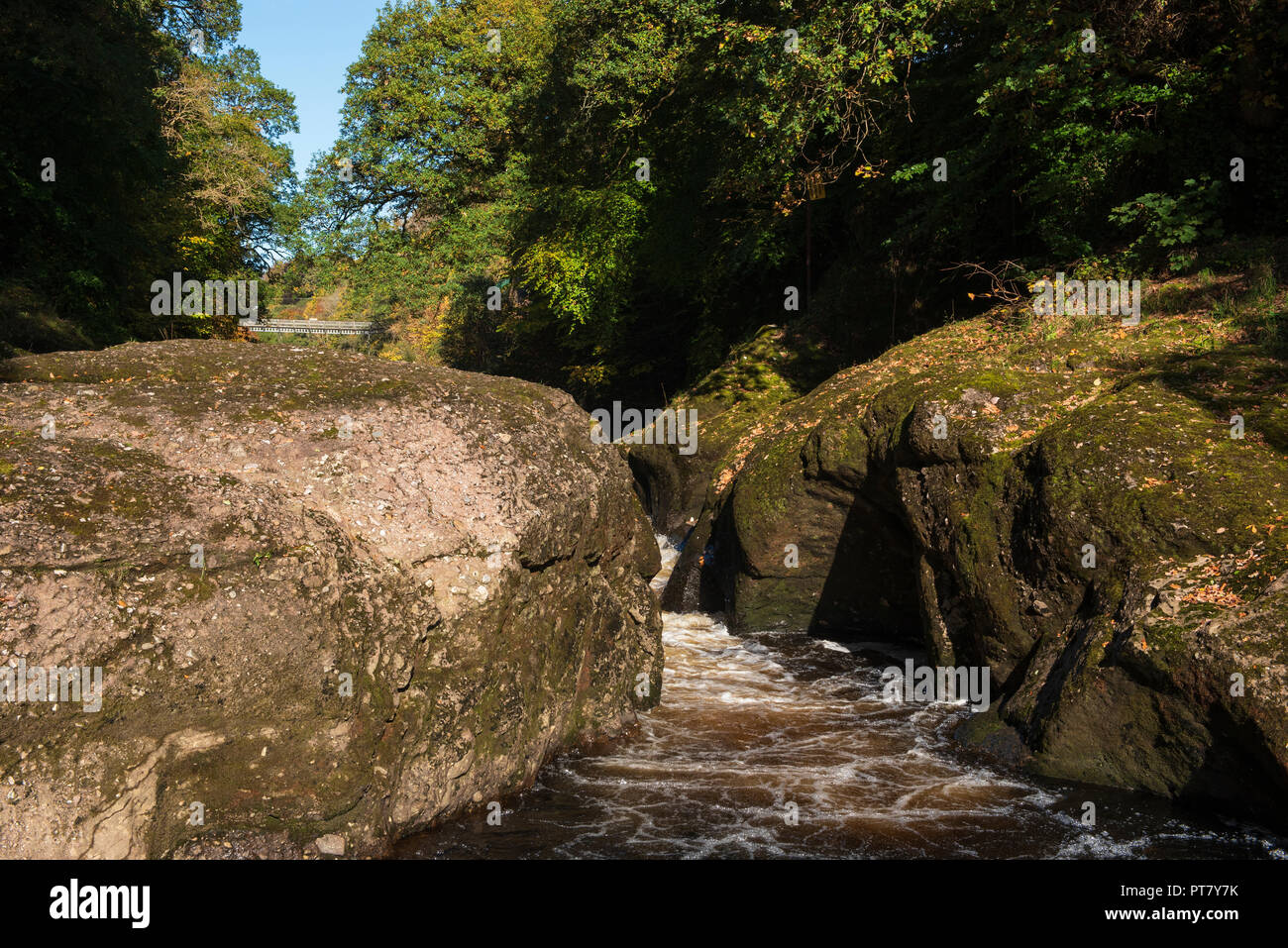 Cargill's Leap,where Rev.Donald Cargill jumped the River Ericht to escape King Charles II’s dragoons in 1665 , Blairgowrie, Perthshire, Scotland. Stock Photo