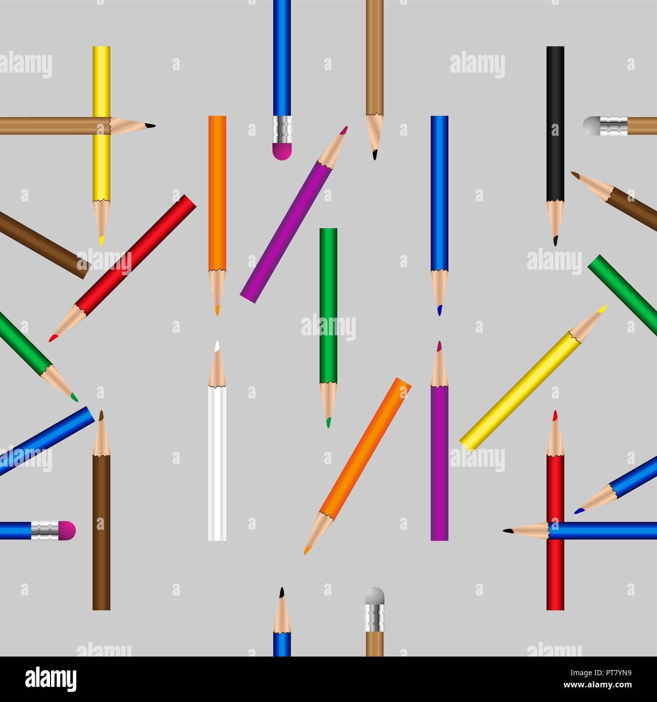 Vector seamless pattern with pencils, rubber and crayon, School objects vector seamless pattern, Stock Vector