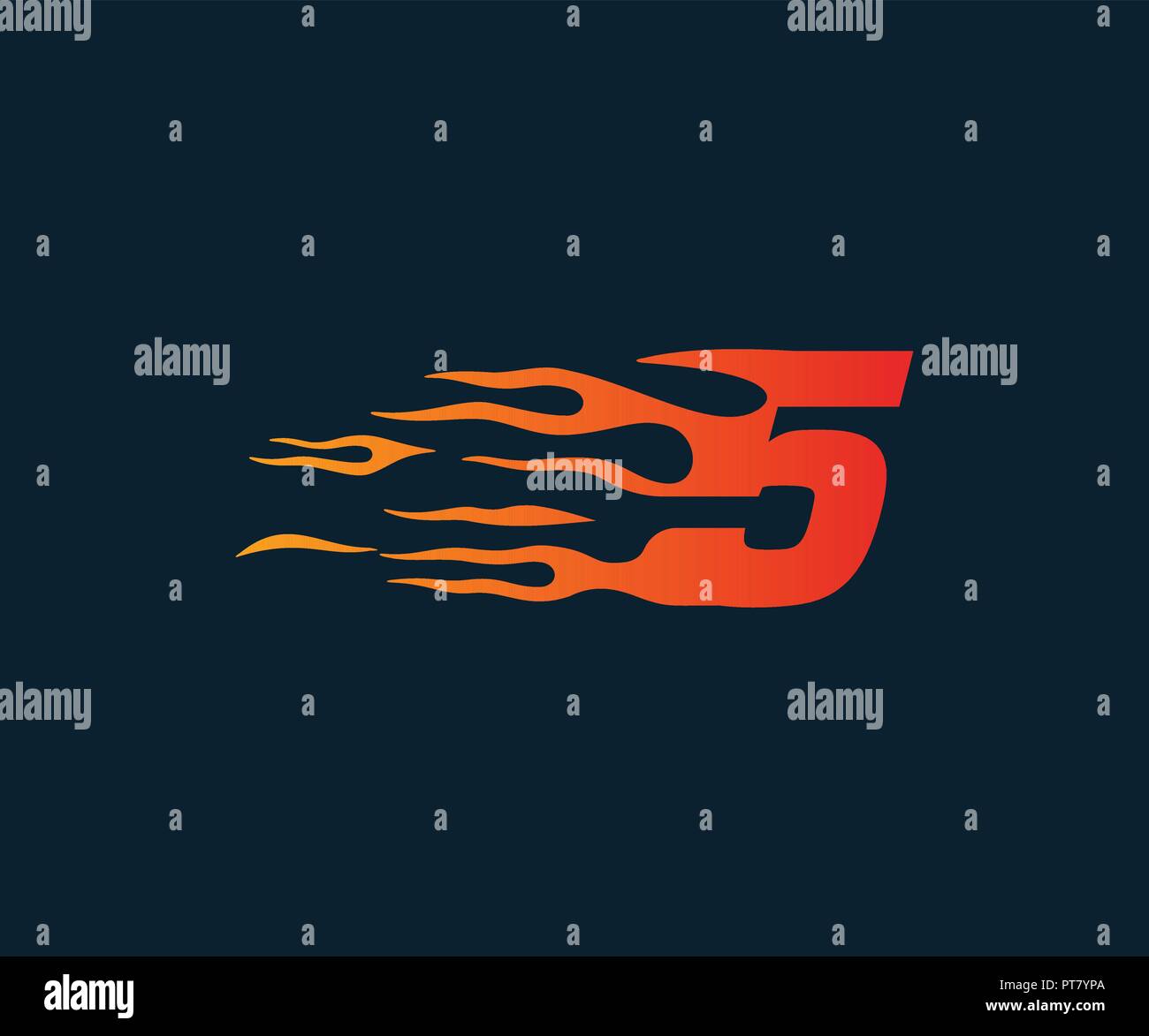 Number 5 fire flame Logo. speed race design concept template Stock Vector