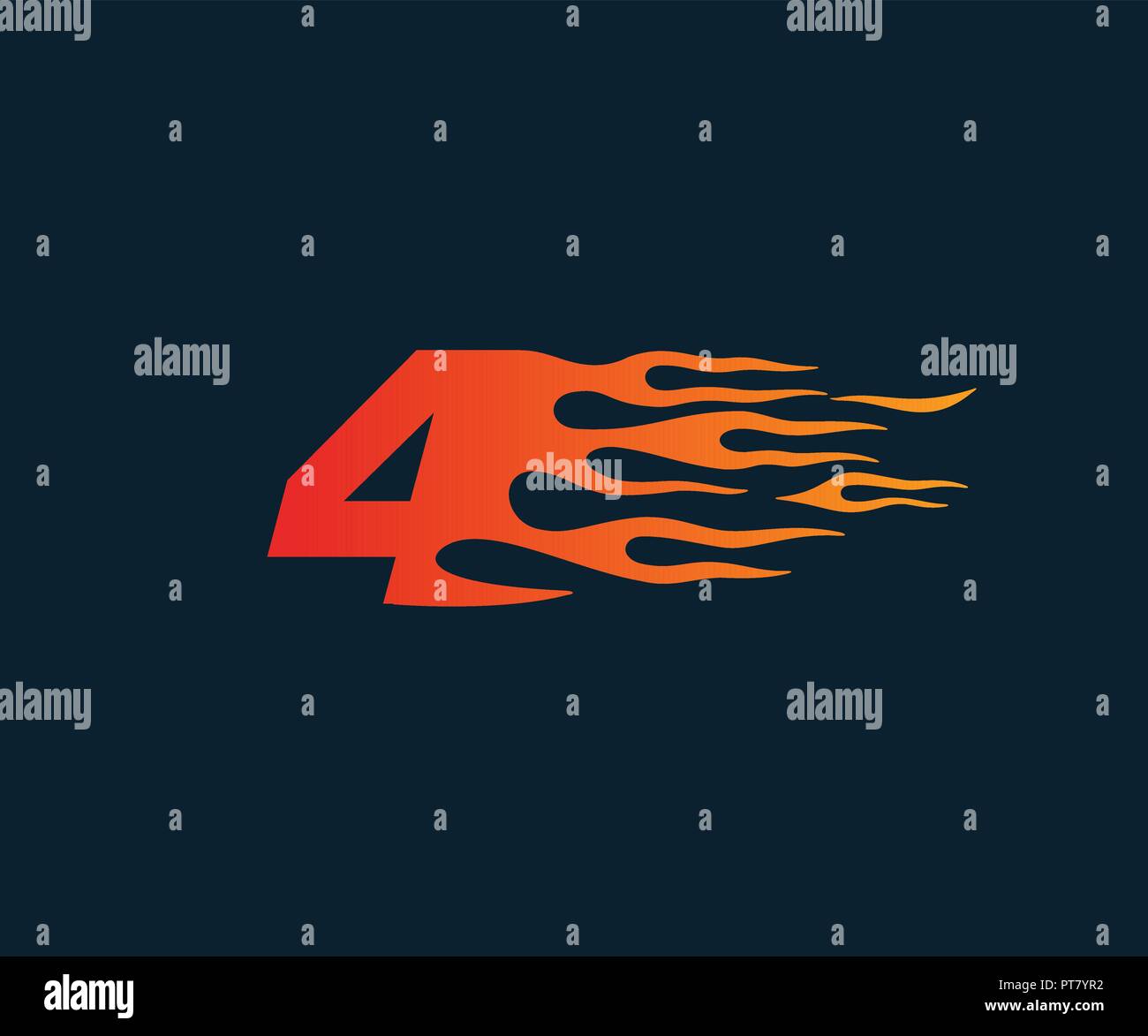 Number 4 fire flame Logo. speed race design concept template Stock Vector