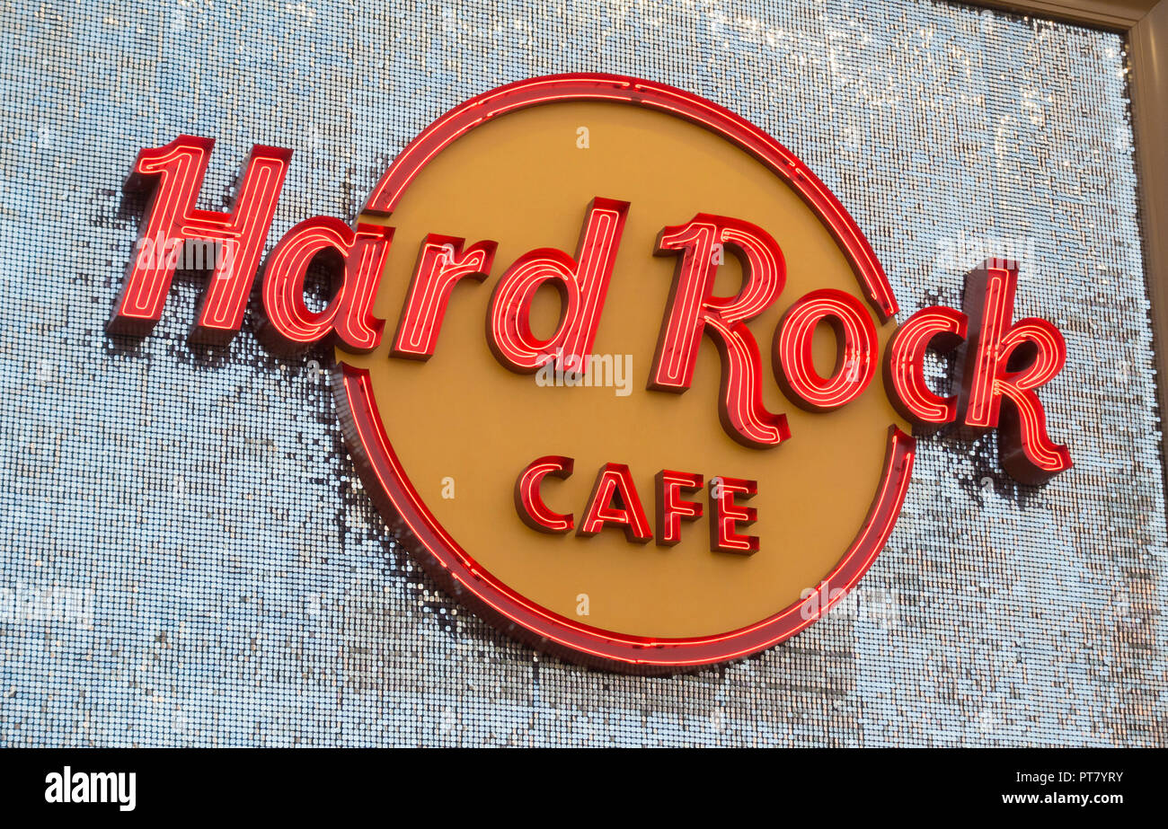 Hard Rock Cafe sign at Universal Citywalk in Orlando, Florida. Stock Photo