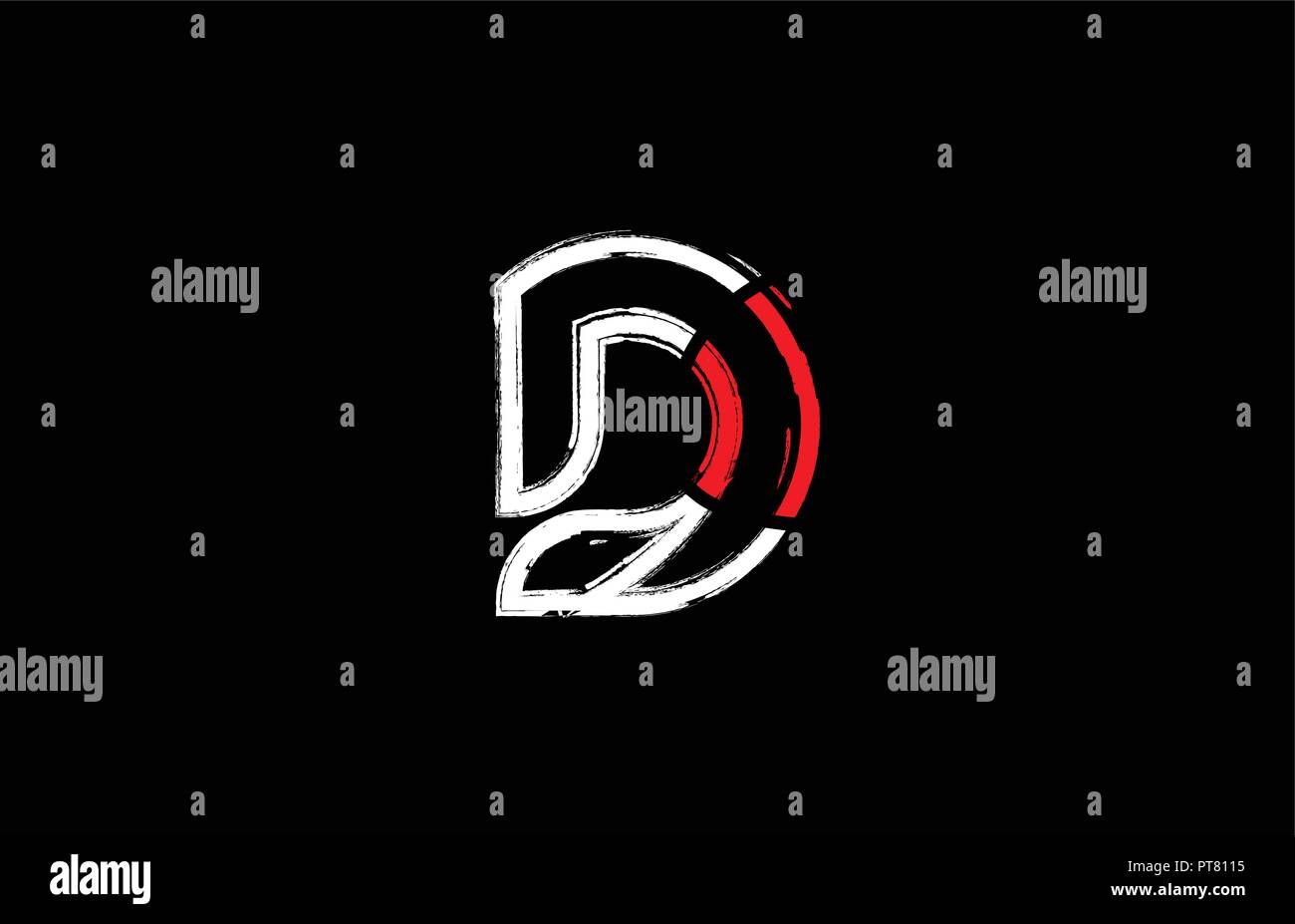 grunge alphabet letter d logo design in white red and black colors suitable for a company or business Stock Vector