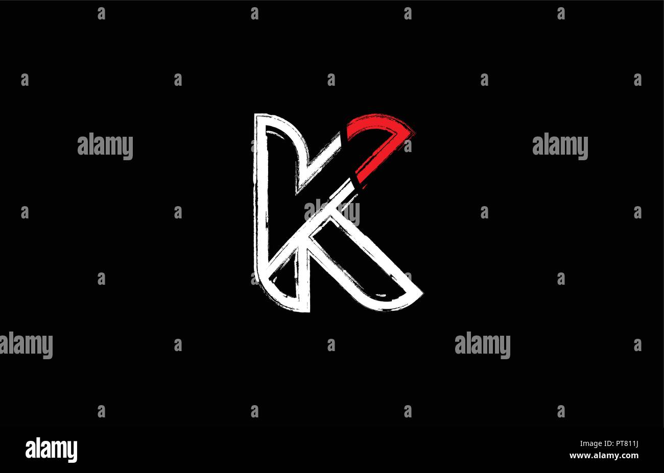 grunge alphabet letter k logo design in white red and black colors suitable for a company or business Stock Vector