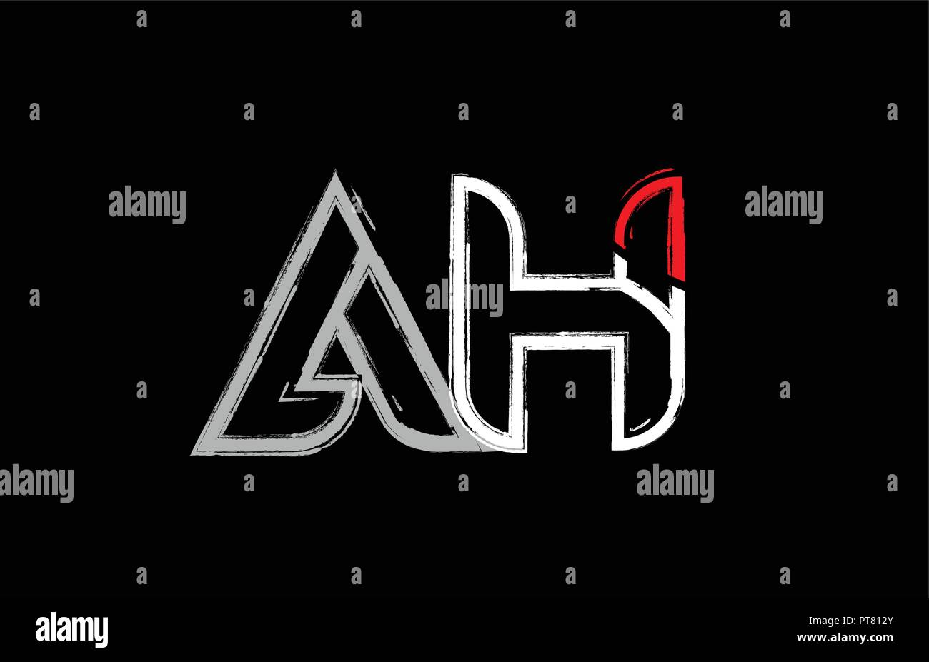 grunge alphabet letter combination ah a h logo design in white red and ...