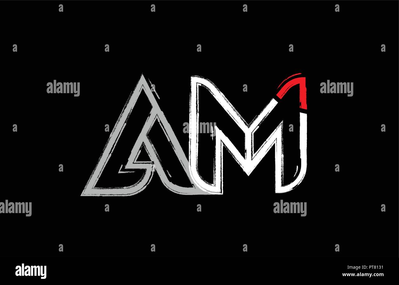 grunge alphabet letter combination am a m logo design in white red and ...