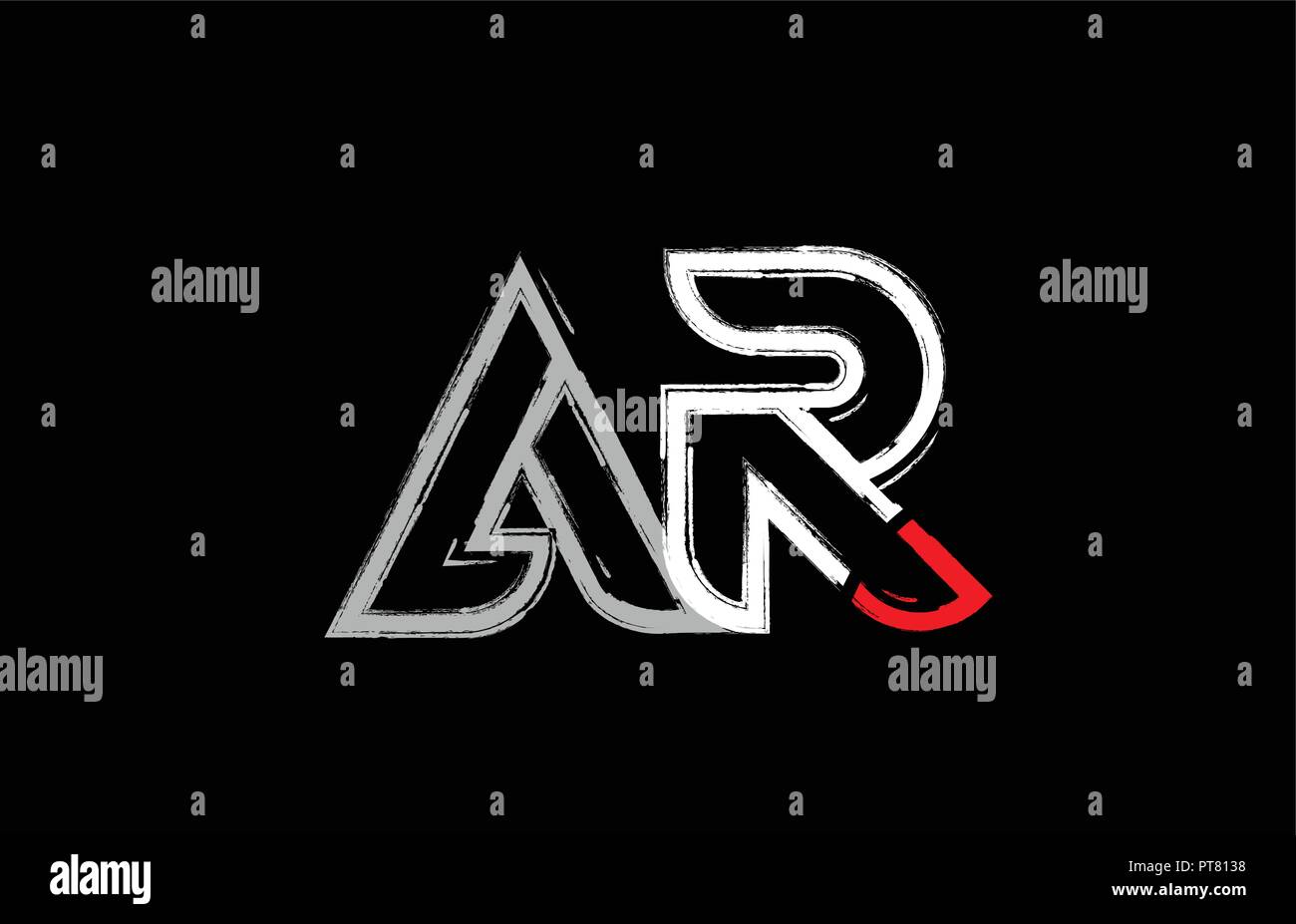 grunge alphabet letter combination ar a r logo design in white red and black colors suitable for a company or business Stock Vector