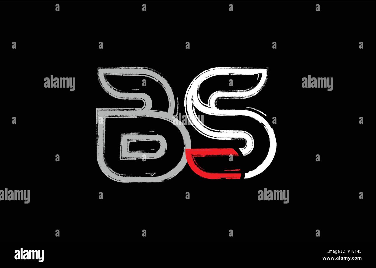 grunge alphabet letter combination bs b s logo design in white red and ...