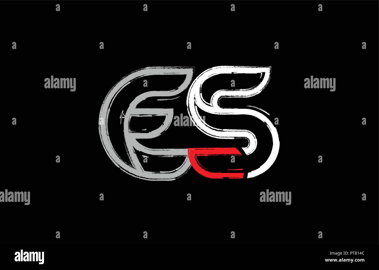 grunge alphabet letter combination es e s logo design in white red and ...