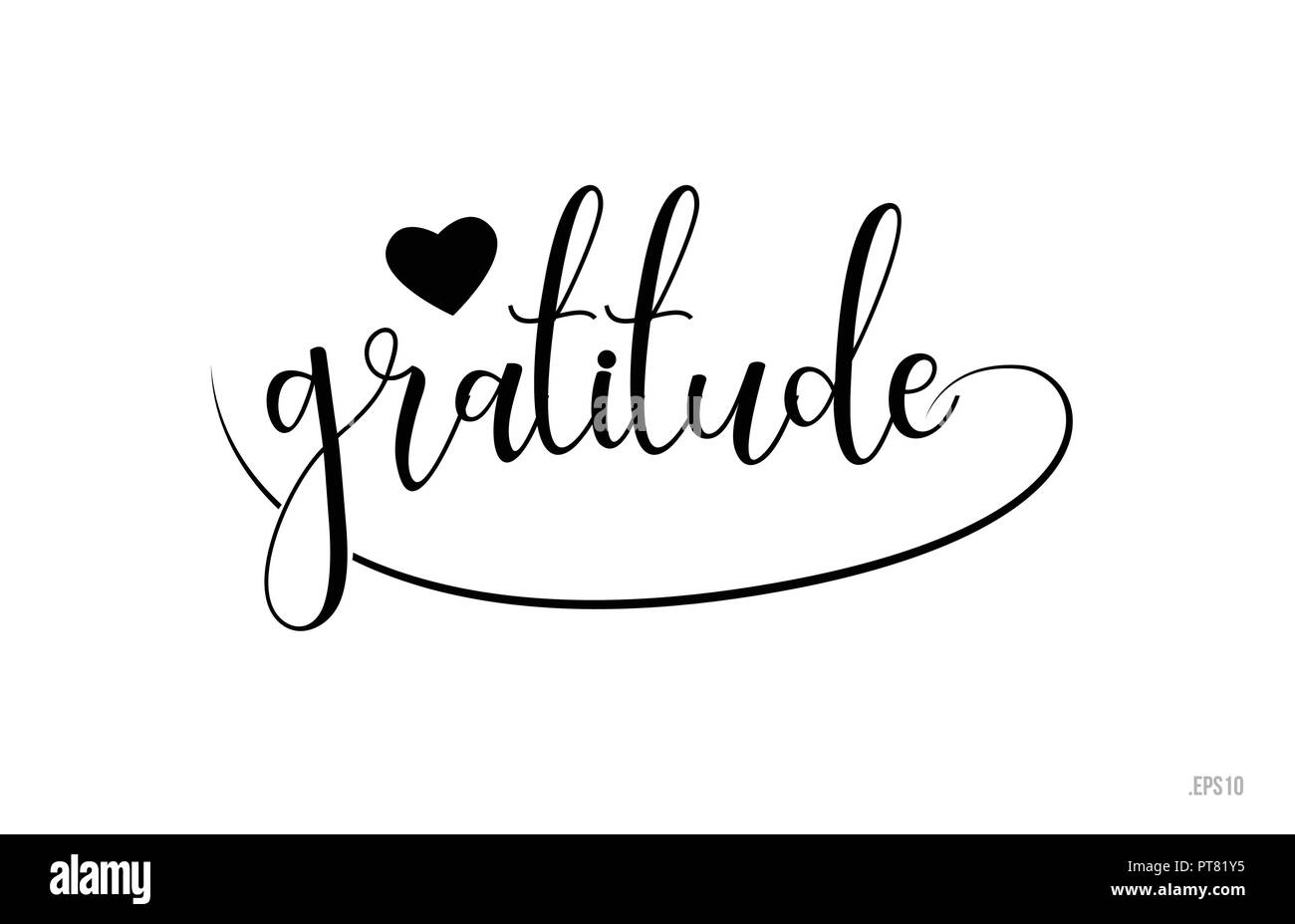 gratitude word text with black and white love heart suitable for card