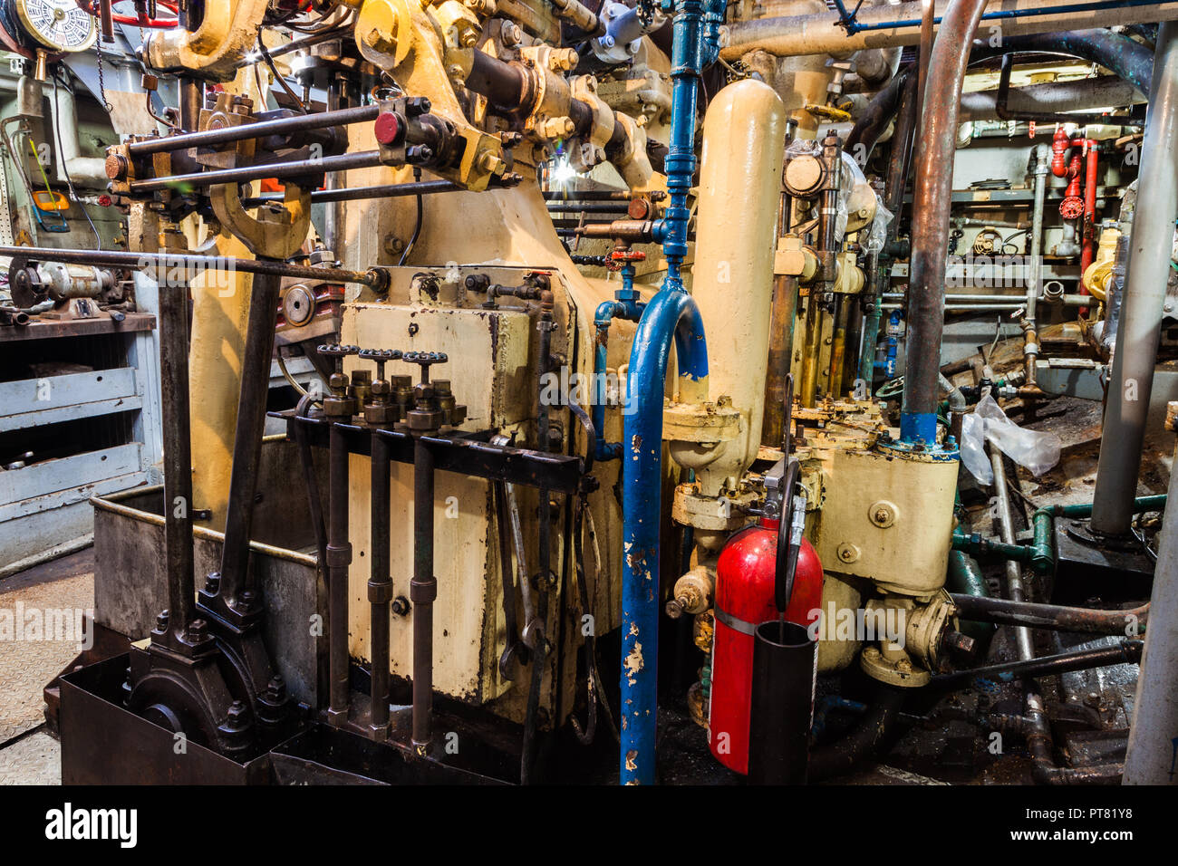 Engine Room detail of the steam powered SS Master tugboat Stock Photo